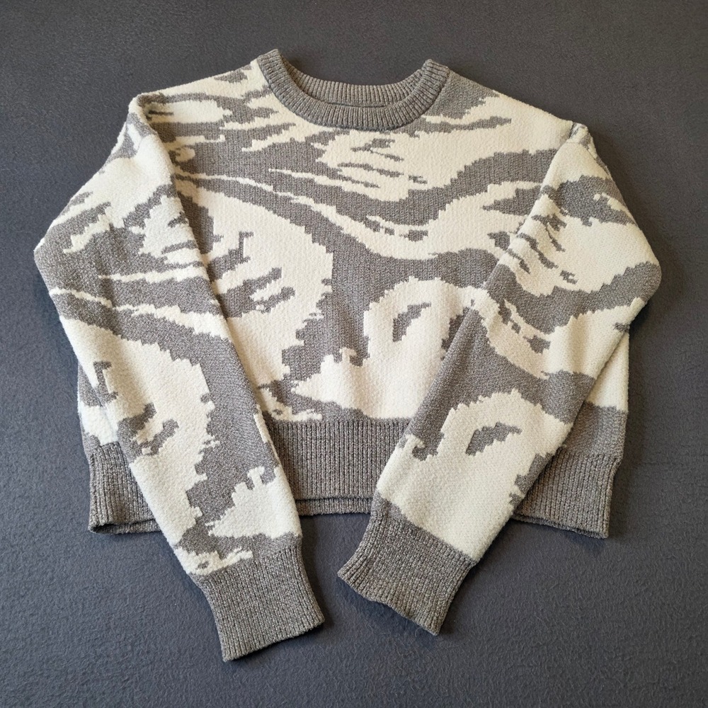 William Rast Womens Gray White Camo Cropped Plush Knit Sweater Small Streetwear